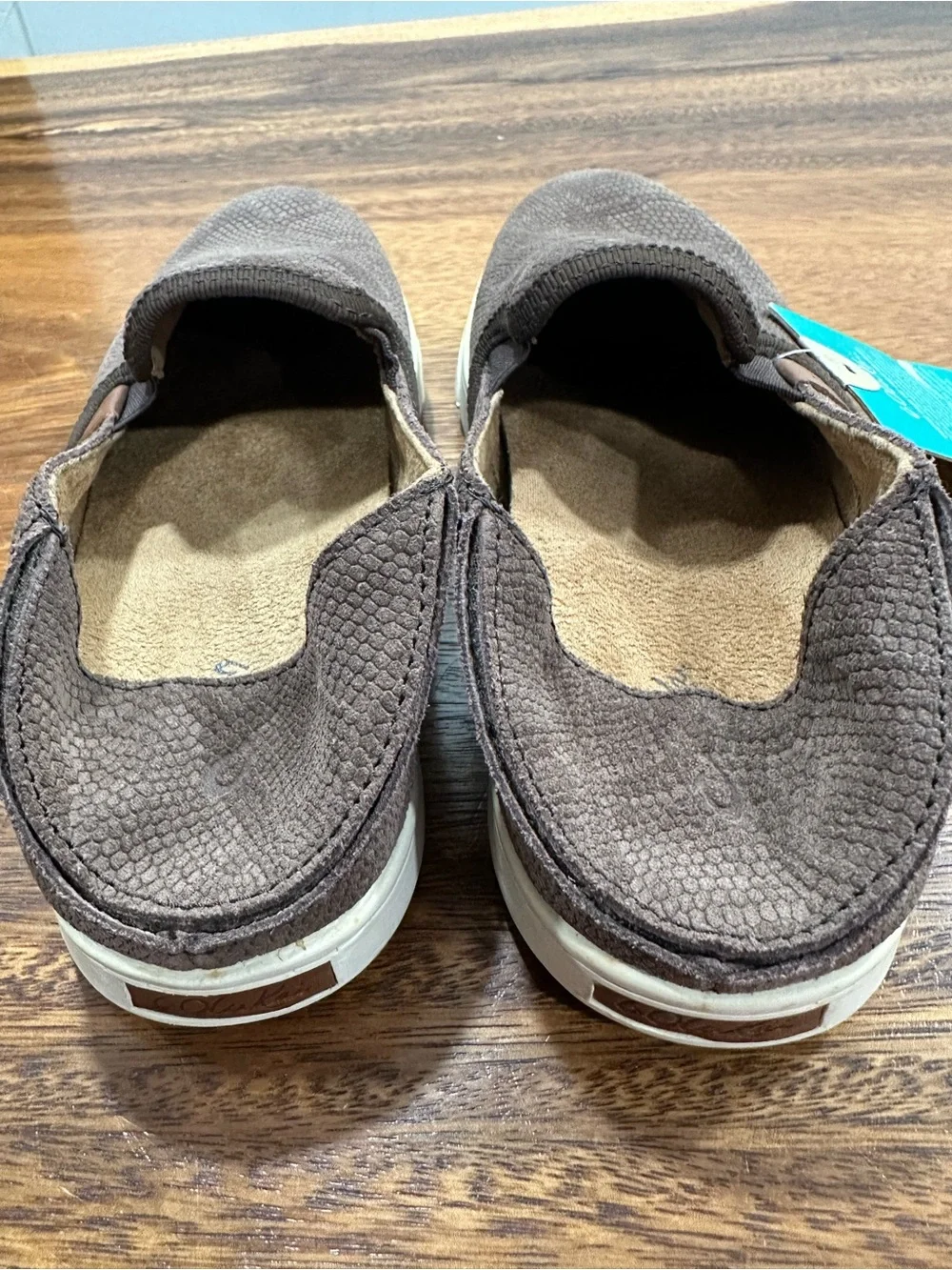 Olukai Pehuea Leather Dk Java Slip On ‘Clay Snake’ Sneakers  Womens Sz 6 BNWT DS